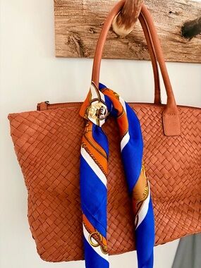 Woven Leather Shoulder Tote in Cognac - Unbranded